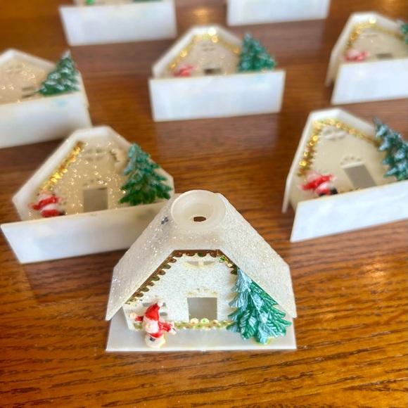 9 Vintage Mid Century Alpine Village Plastic Glitter Cottage Christmas Decor - Picture 9 of 9